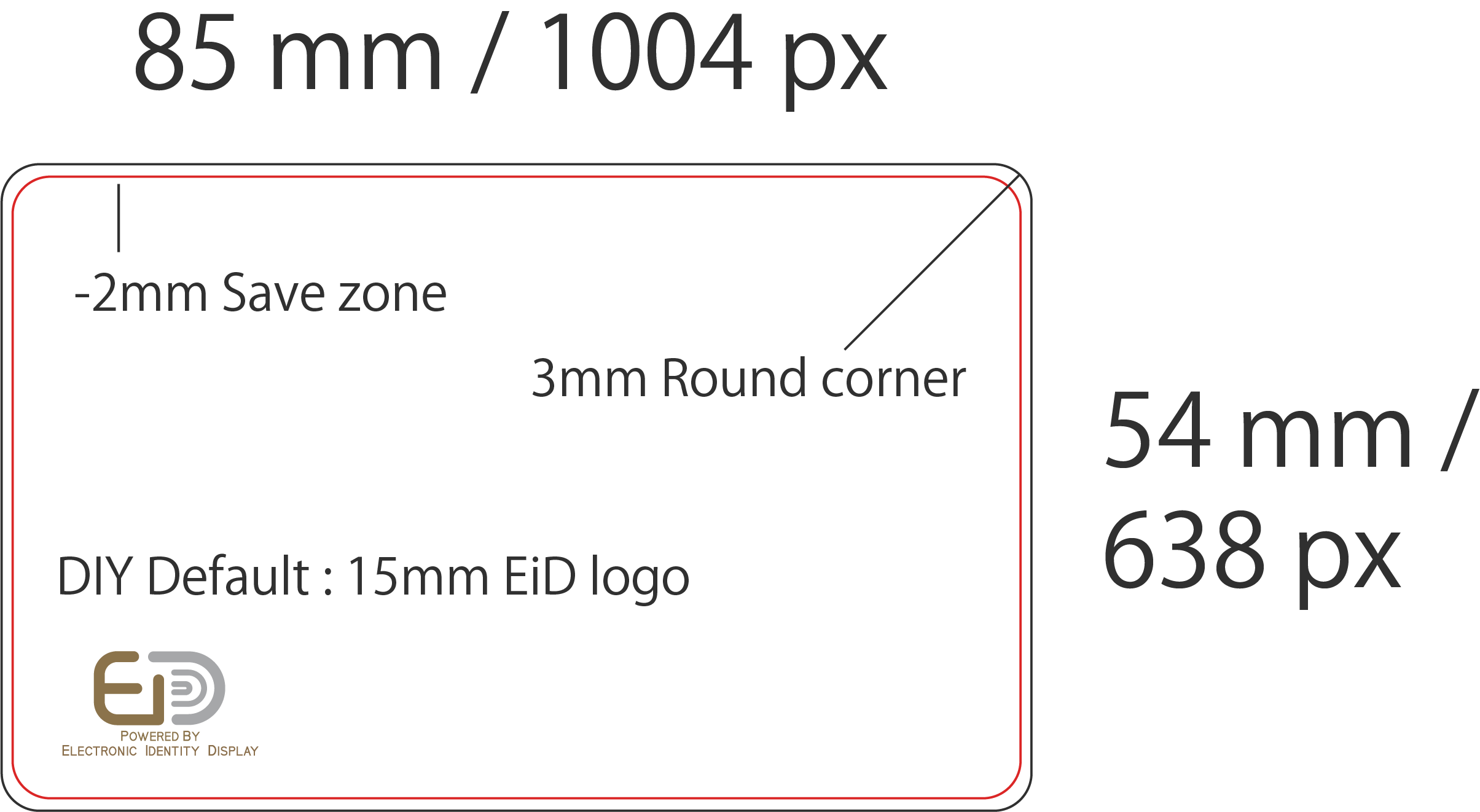 EiD NFC name card artwork dimensions: 85mm by 54mm with 3mm round corners